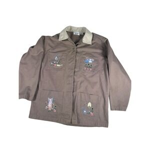 Christopher & Banks Womens Embroidered Chore Jacket Angels Cat Gardening MED 90s